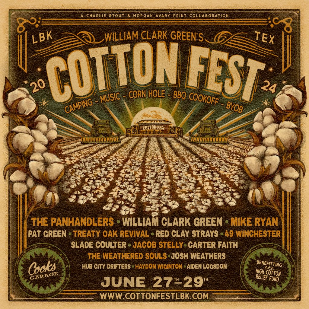 Discover the 2024 Cotton Fest Lubbock music lineup! Featuring Pat Green, William Clark Green, The Panhandlers, Mike Ryan, and more. Join Texas' biggest BYOB music festival this June at Cooks Garage!
